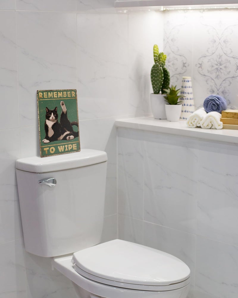 ALKB Bathroom Tuxedo Cat Sign - Remember to Wipe - Cat Lover Gift 8x12 Inch Vintage Metal Sign for Bathroom Decorations - Image 4